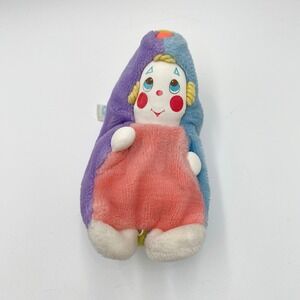 Vintage Playskool Baby Roll‎ Around Clown 8" Plush Toy Rainbow Color Rattle